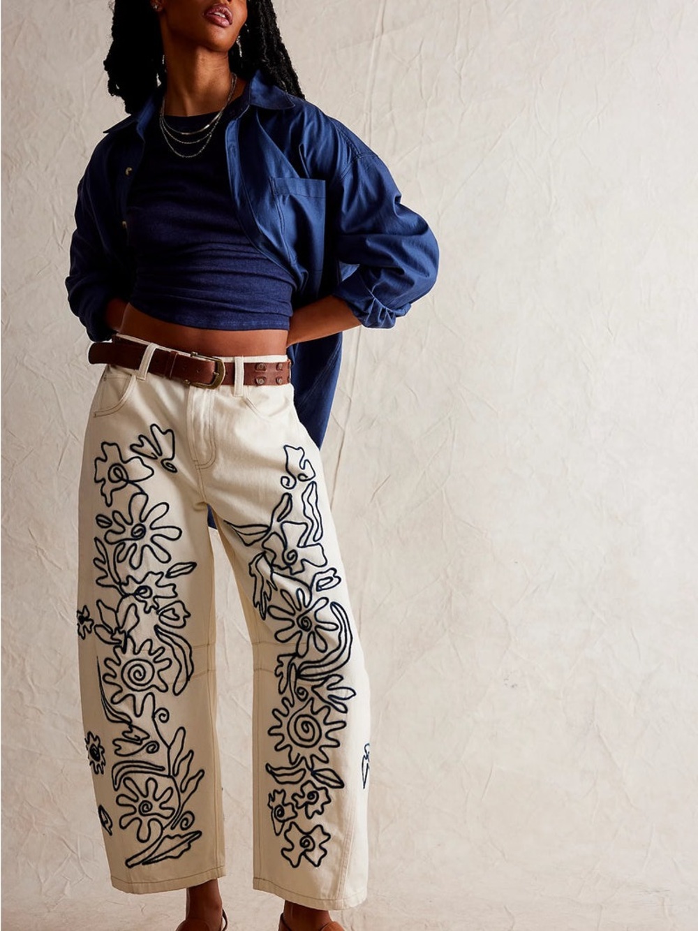 Free People Women's Good Luck Soutache Barrel Jeans